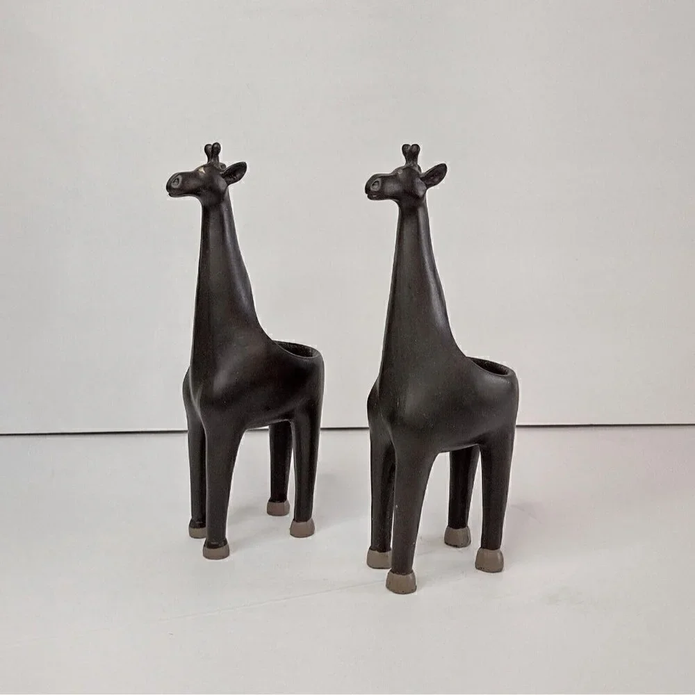 Set Of Brown Resin Giraffe Tealight Candle Holders Africa African Safari